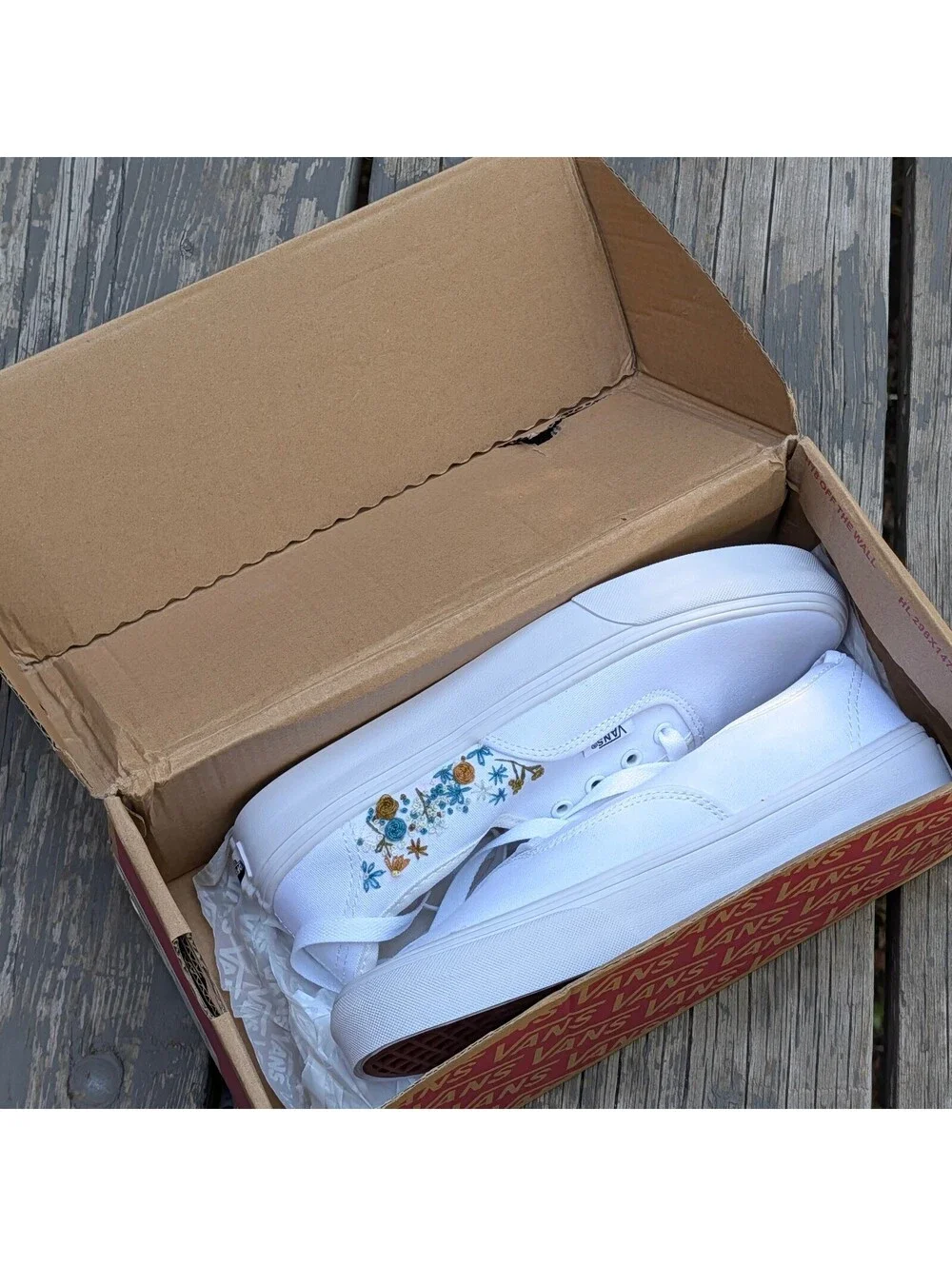 Brand New Custom Embroidered Vans Authentic White Floral Cottagecore Womens 7
